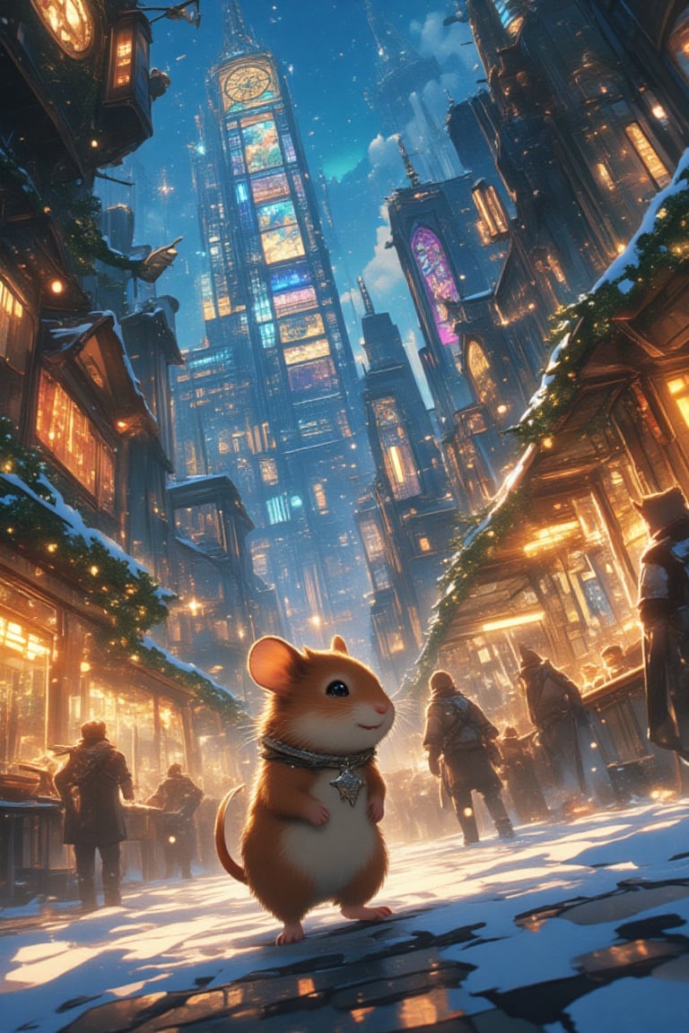 (Amidst a sprawling,  luminous metropolis carved from the very heart of fantasy—a magical realm drawing inspiration from t...