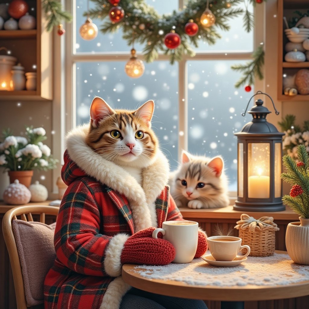 A warm moment in a Scandinavian cafe (In a cafe with a warm atmosphere located in a small town in Scandinavia. Sitting at...