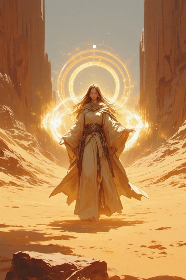 Design a dramatic,  compelling scene from Dune that showcases Lady Jessica wielding the legendary Bene Gesserit skill know...