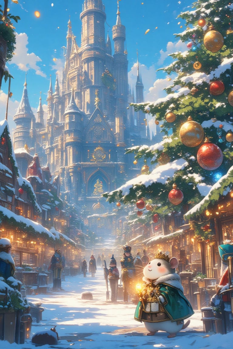 (Visualize an enchanting and whimsical scene where a cheerful and lovable hamster surveys a majestic castle resembling the...