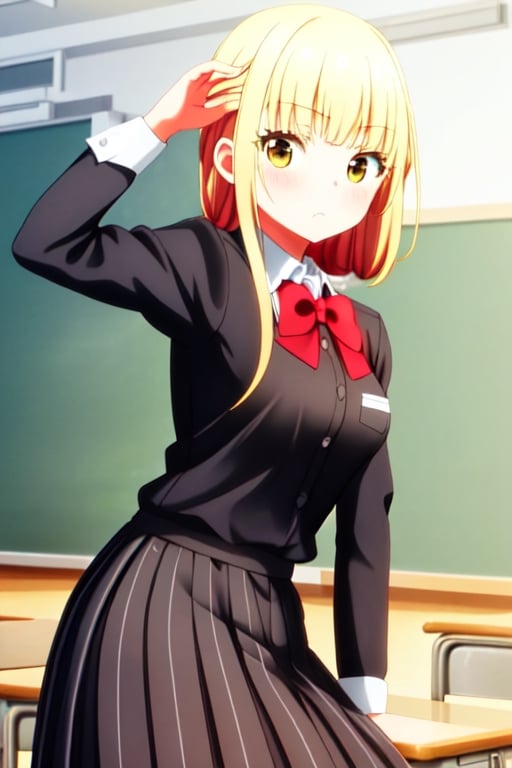 maid outfi, school uniform, classroom background,