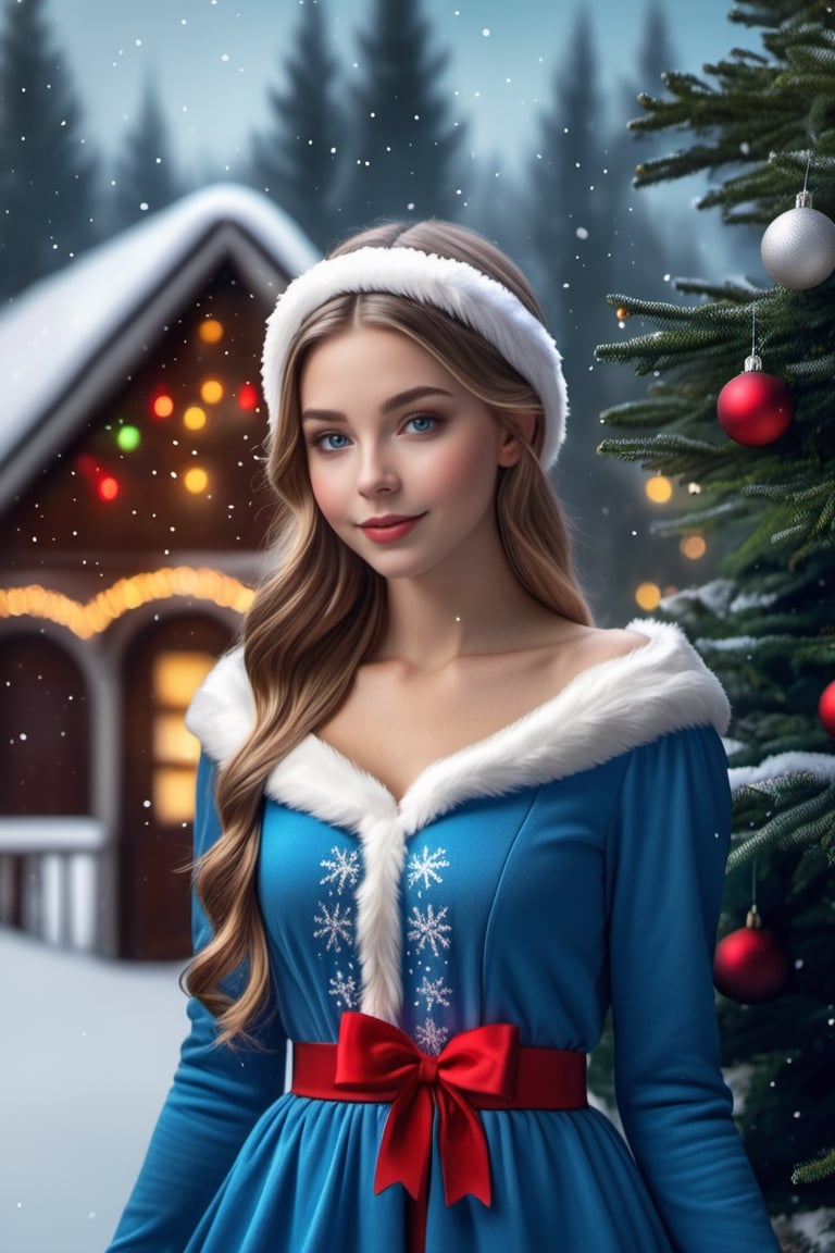 candy nsfw, young woman,photo r3al, realistic photo,
(medium breast):2.0,
(hyper realistic beautiful girl Snow Maiden in a snowy caron, 
decorated Christmas tree in the background, 
holiday atmosphere):1.7,
(in a christmas setting, standing by a christmas tree):1.7,
(snowing outside):1.3, (medium body):1.5,onoff,Blue dress,Reindeer Elf