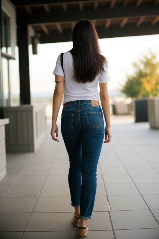 attractive young woman, walking away from the viewer, back view,1girl