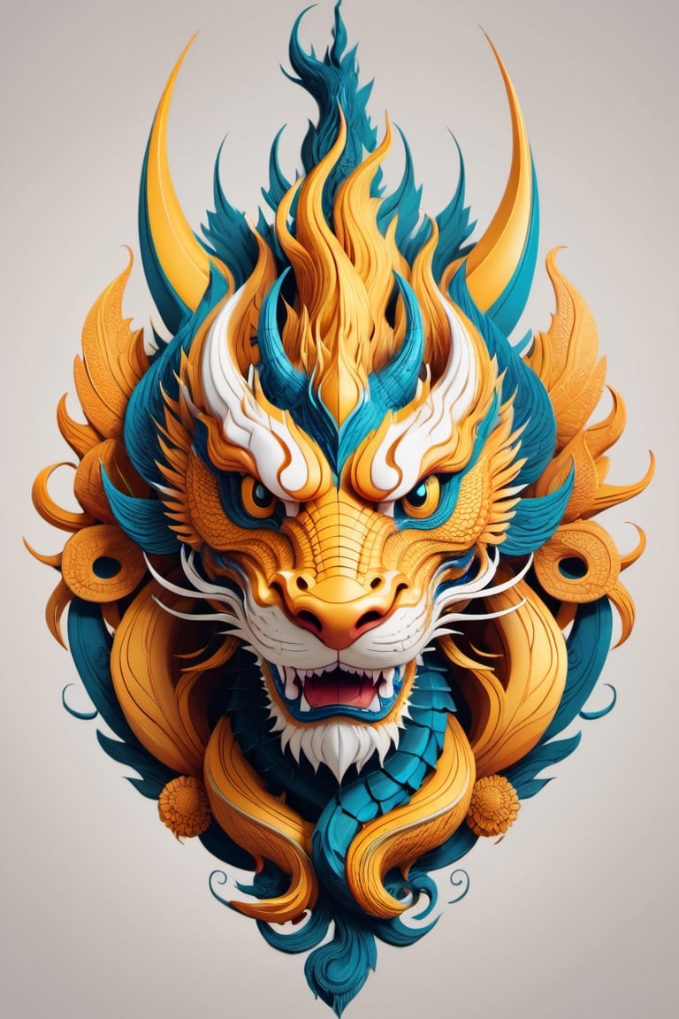 Intricate vector illustration design. a chinese dragon face, Produce an image of a mascot, featuring a combination of human and animal elements, with AI artistry integrated into its enigmatic riddles. Elegant, sophisticated, intricate line work, ornate details, muted color scheme, subtle gradients. Art and mathematics fusion, hyper detailed, trending at artstation, sharp focus, studio photography, intricate detail, highly detailed, centered, perfect symmetrical 