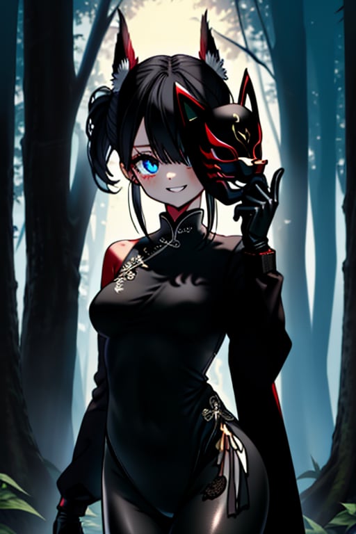 black hair,  blue eyes,  black qipao with by Endelot on Tensor.Art