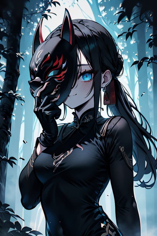 black hair,  blue eyes,  black qipao with by Endelot on Tensor.Art