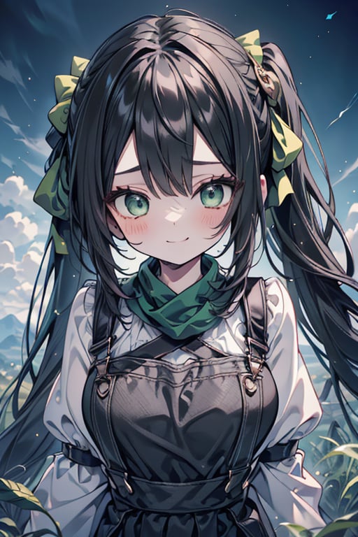 She is a woman of immeasurable beauty, black hair, green scarf, teenager, green eyes, gesticulated look, happy, egocentric, beautiful clothes, a masterpiece, detailed, high quality, very high resolution, peasant clothes , perfect face, poor, overalls, masterpiece, good quality, excellent quality, hair in a Two ponytail, headscarflittle girl, loli, young girl, narcissistic, contemptuous smile, egocentric, busty loli, big breasts
loli, little girl, young girl, field.

