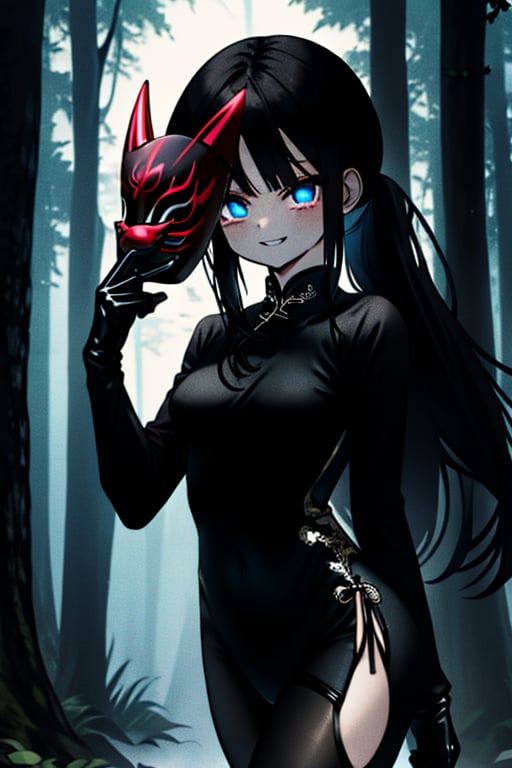 black hair,  blue eyes,  black qipao with by Endelot on Tensor.Art
