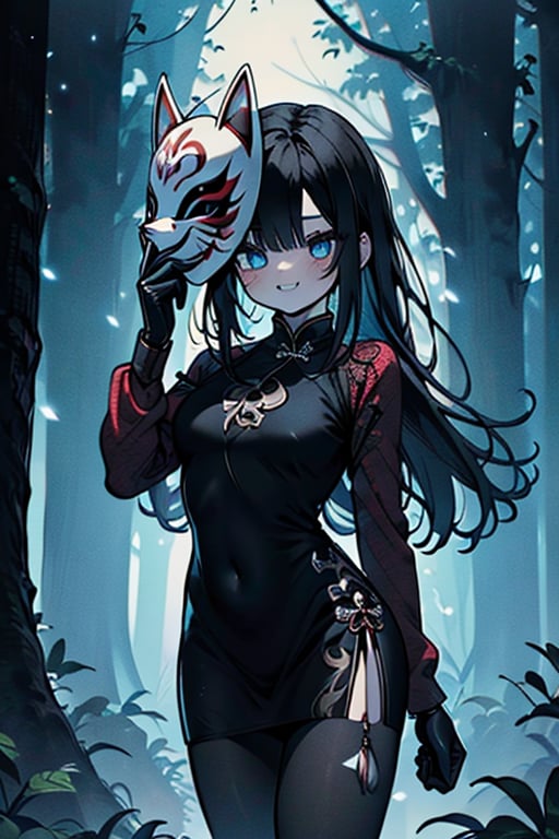 black hair,  blue eyes,  black qipao with by Endelot on Tensor.Art