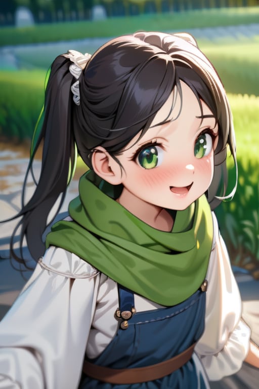 She is a woman of immeasurable beauty, black hair, green scarf, teenager, green eyes, gesticulated look, happy, egocentric, beautiful clothes, a masterpiece, detailed, high quality, very high resolution, peasant clothes , perfect face, poor, overalls, masterpiece, good quality, excellent quality, hair in a Two ponytail, headscarflittle girl, loli, young girl, narcissistic, contemptuous smile, egocentric, busty loli, big breasts
loli, little girl, young girl, field.

,best quality