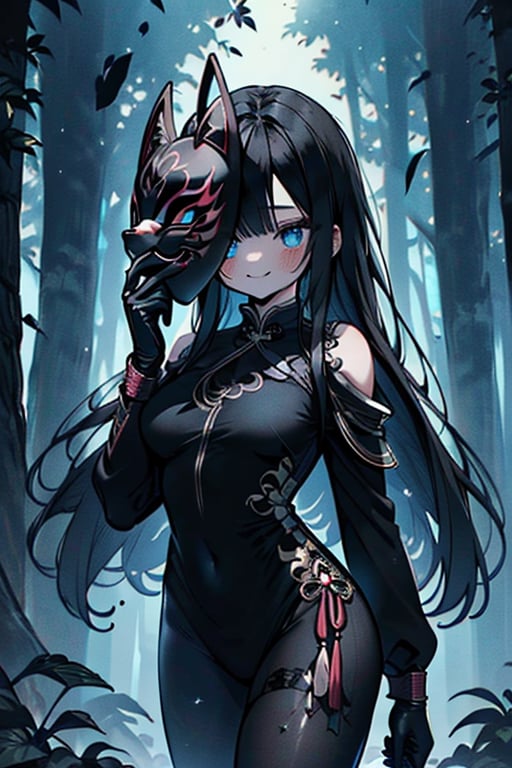 black hair,  blue eyes,  black qipao with by Endelot on Tensor.Art