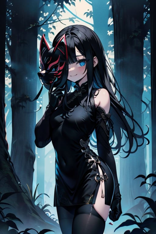 black hair,  blue eyes,  black qipao with by Endelot on Tensor.Art