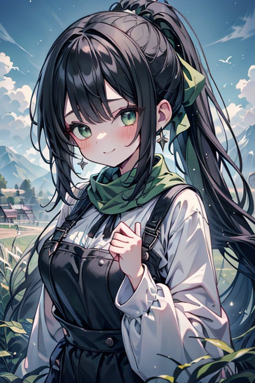 She is a woman of immeasurable beauty, black hair, green scarf, teenager, green eyes, gesticulated look, happy, egocentric, beautiful clothes, a masterpiece, detailed, high quality, very high resolution, peasant clothes , perfect face, poor, overalls, masterpiece, good quality, excellent quality, hair in a Two ponytail, headscarflittle girl, loli, young girl, narcissistic, contemptuous smile, egocentric, busty loli, big breasts
loli, little girl, young girl, field.

