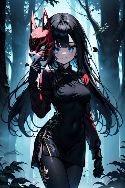 black hair,  blue eyes,  black qipao with by Endelot on Tensor.Art