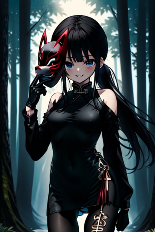 black hair,  blue eyes,  black qipao with by Endelot on Tensor.Art
