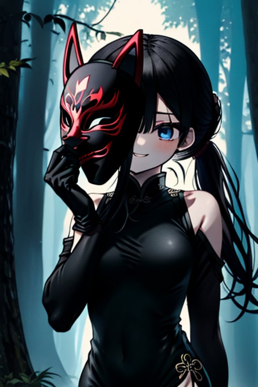 black hair,  blue eyes,  black qipao with by Endelot on Tensor.Art