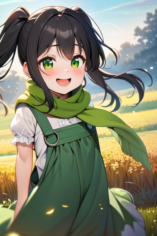 She is a woman of immeasurable beauty, black hair, green scarf, teenager, green eyes, gesticulated look, happy, egocentric, beautiful clothes, a masterpiece, detailed, high quality, very high resolution, peasant clothes , perfect face, poor, overalls, masterpiece, good quality, excellent quality, hair in a Two ponytail, headscarflittle girl, loli, young girl, narcissistic, contemptuous smile, egocentric, busty loli, big breasts
loli, little girl, young girl, field.

,best quality