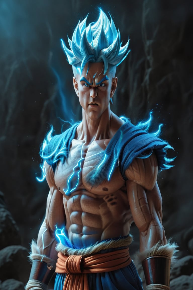 Son Goku possessed a majestic presence,  his muscular frame accentuating the strength within. His broad shoulders bore the...