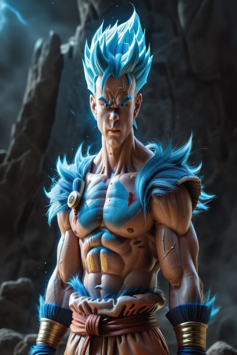 Son Goku possessed a majestic presence,  his muscular frame accentuating the strength within. His broad shoulders bore the...