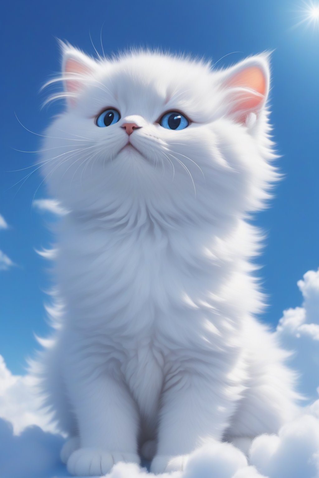 a cloud that looks like a fluffy cat baby, blue sky Aether_Cloud_v1:1