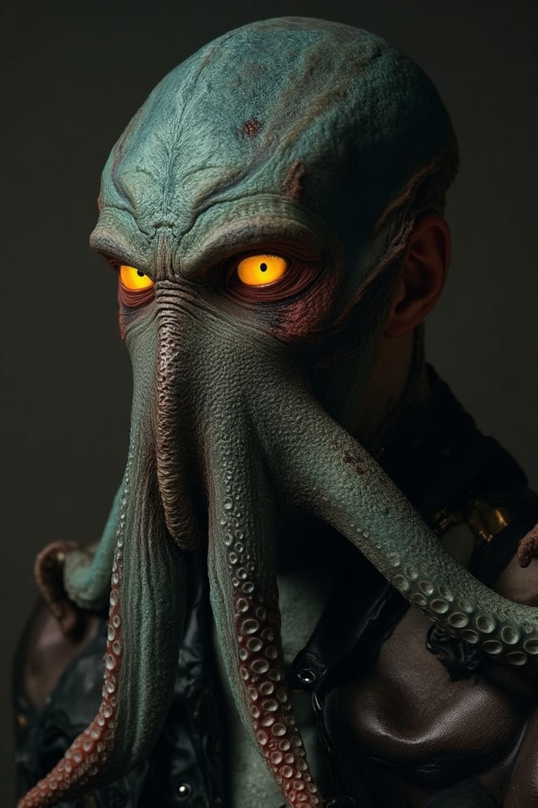 Hyperrealistic masterpiece photography (Canon EOS R5 ) ultra high definition 8K, of a man Ultradetailed face and skin , hypnotic eyes, a close up of a person wearing an octopus costume, berberic clothes, erwin olaf, anthropomorphic octopus, intricately detailed clothing, intricate fashion clothing, h.p. lovecraft as cthulhu, handsome squidward portrait, portrait of cthulhu, steampunk male portrait, lovecraftian inspiration, j. c. leyendecker 8 k, tentacles beard, • High-Definition-Rendering • Ultra-Realismus • Physically Based Rendering (PBR) • Ray Tracing • High Dynamic Range Imaging (HDRI) • Subsurface Scattering (SSS) • Global Illumination • Texture Mapping • Detail Enhancement • Depth of Field • Motion Blur • Anti-Aliasing • Shader-Technologie • Lichtsimulation masterpiece photography photographed by Steven Meisel 