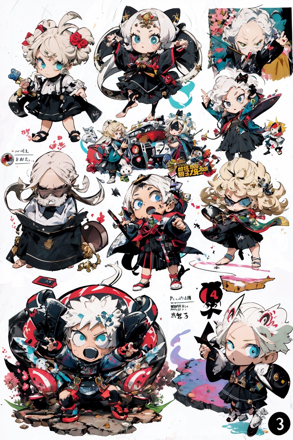 Full Body, Character Table, Girl, Multiple Poses & Expressions, Highly Detailed, Depth, Multipart, Multi-Vision, Exposed Toes, YakuzaTattoo, edgGesugao, Kiyomi ,chibi