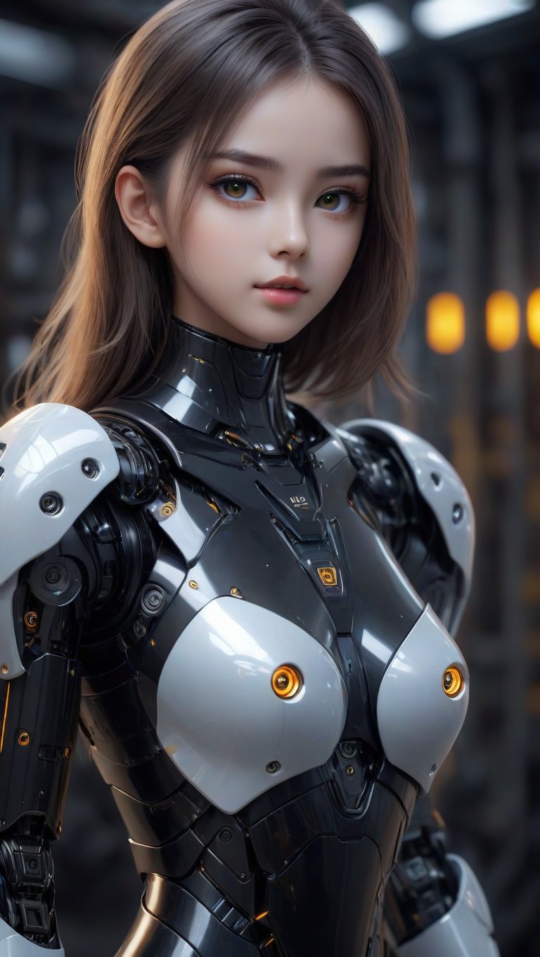 16k, Dark aesthetic, upper body,  (beautiful girl, 18y.o, bright_eyes, translucent polycarbonate sci-fi robots), polycarbonate plastic frame, stunning unreal engine render, intricate details,( robot sexy girl), sexy poses, Oil Painting