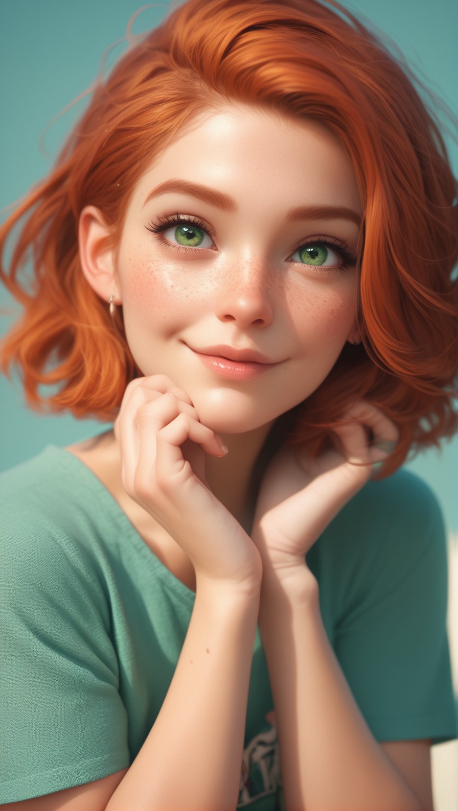 score_9, score_8_up, score_7_up, rating_questionable, girl, freckles, extremely attractive, adorable, cute, extremely pale skin, orange hair, green eyes, light directed at face, light illuminating face, 8k, redhead 