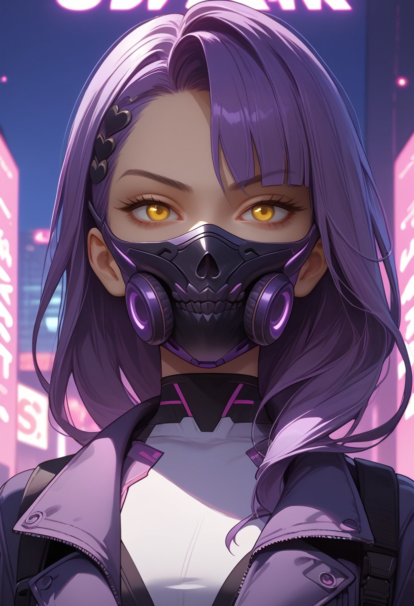 score_9, score_8_up, score_7_up, source_anime BREAK, 1girl, Mask , Mouth mask, cyberpunk mask, purple eyes