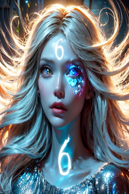 ((archangel)), ((Arabic numeral 6 appears on forehead)), ((glowing eyes)), ((fire eye)), (lightning), (thunder), (magic circle)