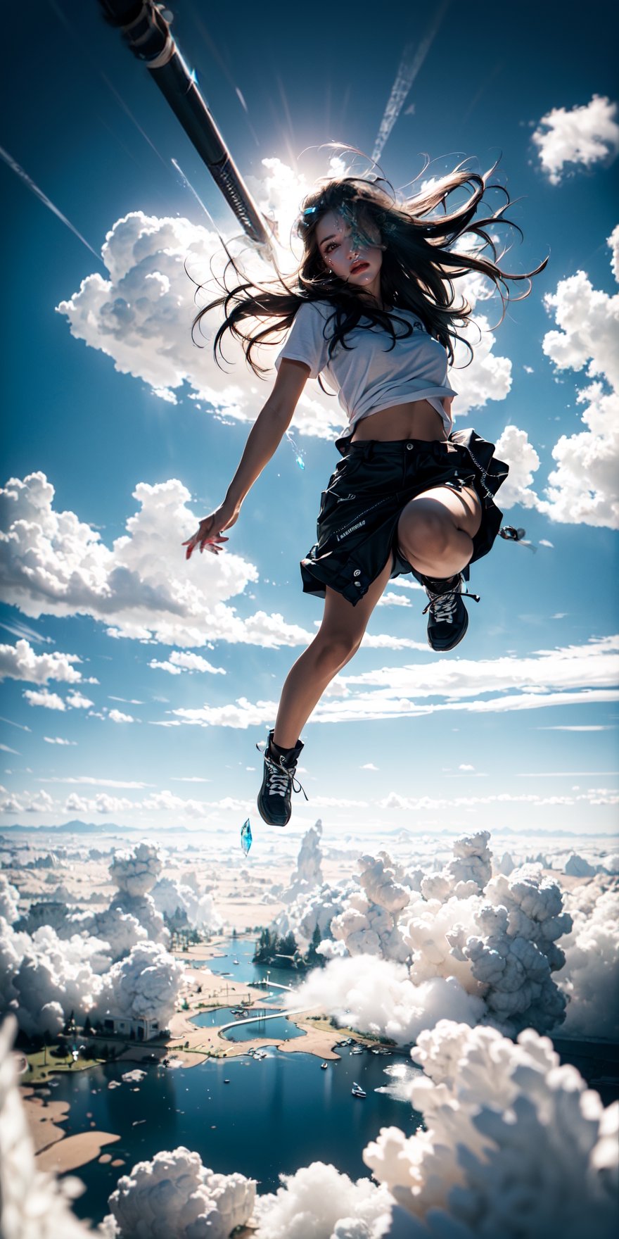 Girl jumping from the clouds ,(falling girl),(complex cloud structure:1.3), aerial_view,underwater,Black and white entanglement, crystal and silver entanglement Negative prompt: EasyNegative, badh, free camera . masterpiece, beautiful and aesthetic, 8K, HDR, high contrast,raw photo, best quality, realistic, photo-Realistic,  high contrast, vibrant color, muted colors, cinematic lighting, ambient lighting, sidelighting, Exquisite details and textures,ultra realistic illustration, siena natural ratio.