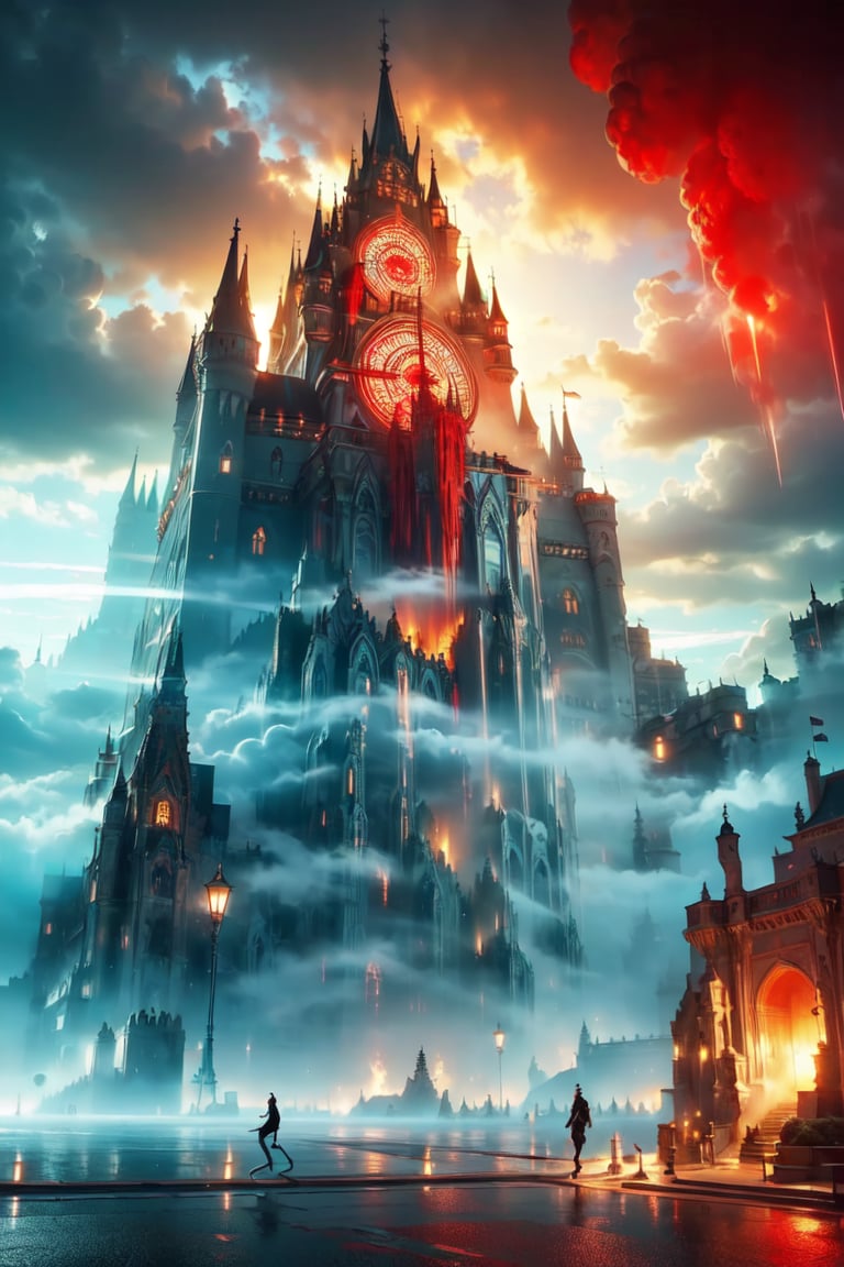 (castle:1.2)|(Golem), White mist entangles the body ,street, (spit magic_circle light), (dense mist:1.6),(Dynamic visual effects),(red tone:1.5)