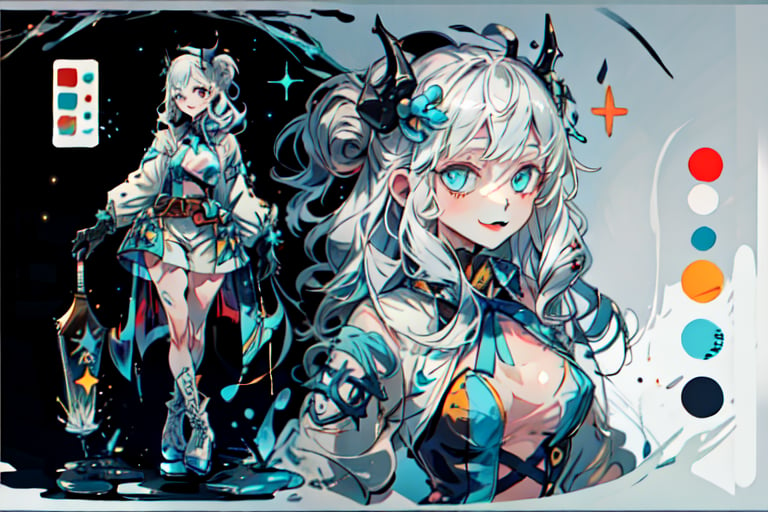 (CharacterSheet:1), {{Design Character Sheet}}, masterpiece, best quality, solo,1girl,walking,ribbon hair ornament, big blue ribbon on hair,  white coat, belt, black bodysuit, fur trim, gloves, blue boot,looking_at_viewer,  smile, leaning forward, close-up , from_side,portrait,stars_(sky)