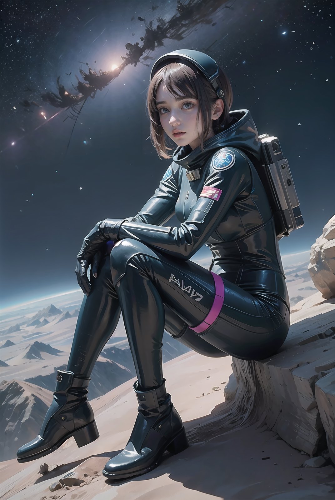 photo RAW,(a girl in a wasteland, alien planet, space, starfield, Alpine Meadow), masterpiece, award winning photography, natural light, perfect composition, high detail, hyper realistic,More Detail,High detailed , flying body, full body, a spacewalk, no ground, latex suit, , zero gravity,
lagergun, headgear, gigantic alien, starwars, against alien, Beam Shabel, runaway,folded sex