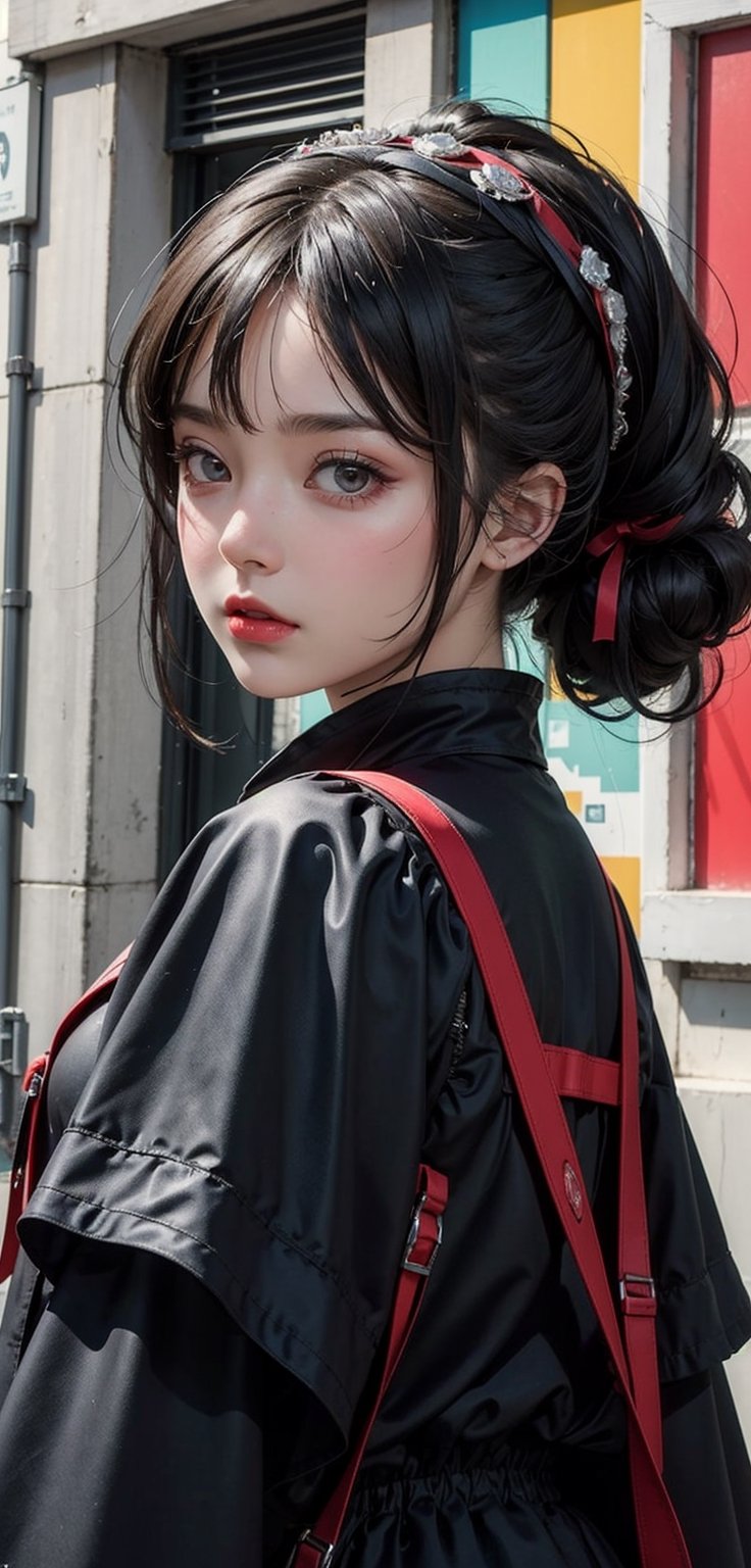 (masterpiece, top quality, best quality, official art, beautiful and aesthetic:1.2), (1girl), extreme detailed, colorful, highest detailed, zoomout, perfecteyes, random hairstyle, alluring_lolita_girl, Detailedface,urban techwear