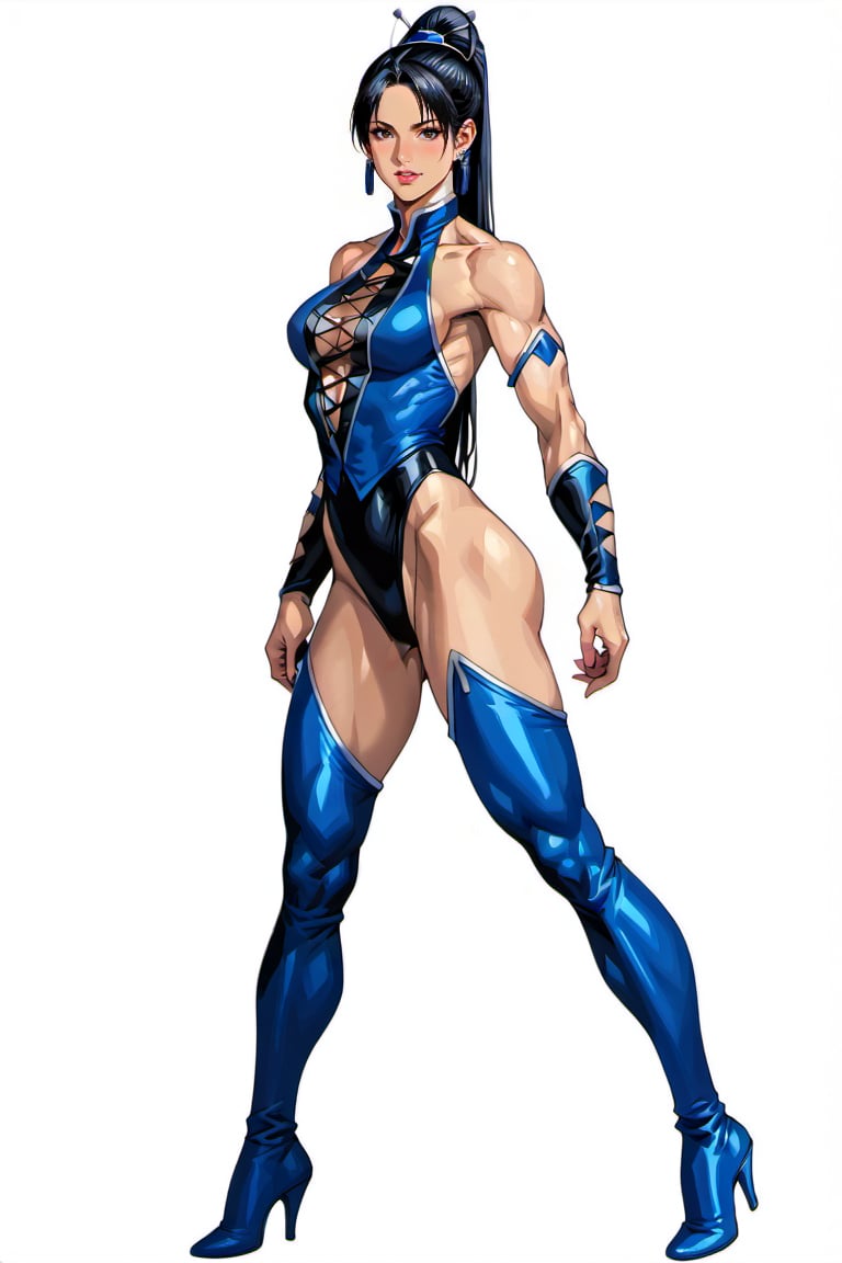 A kitana stand full length wide, quality, perfect shadows, hd, detailed, fit body, MK9 Outfit, white background