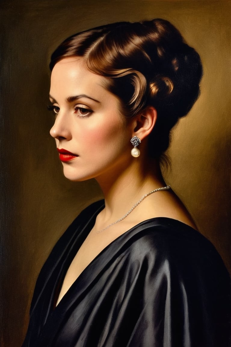 (((Portrait 1920s age style iconic but extremely beautiful))) (((chiaroscuro colors background))),  (((gorgeous,  voluptuo...