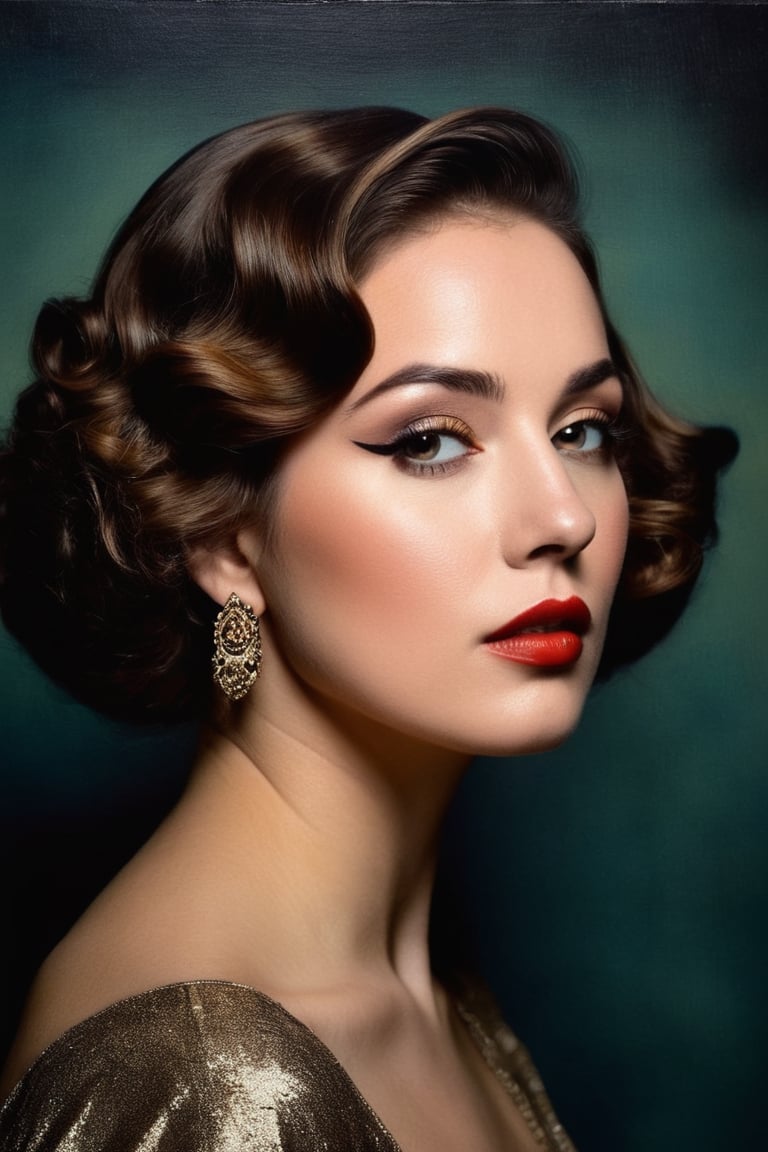 (((Portrait 1920s age style iconic but extremely beautiful))) (((chiaroscuro colors background))),  (((gorgeous,  voluptuo...