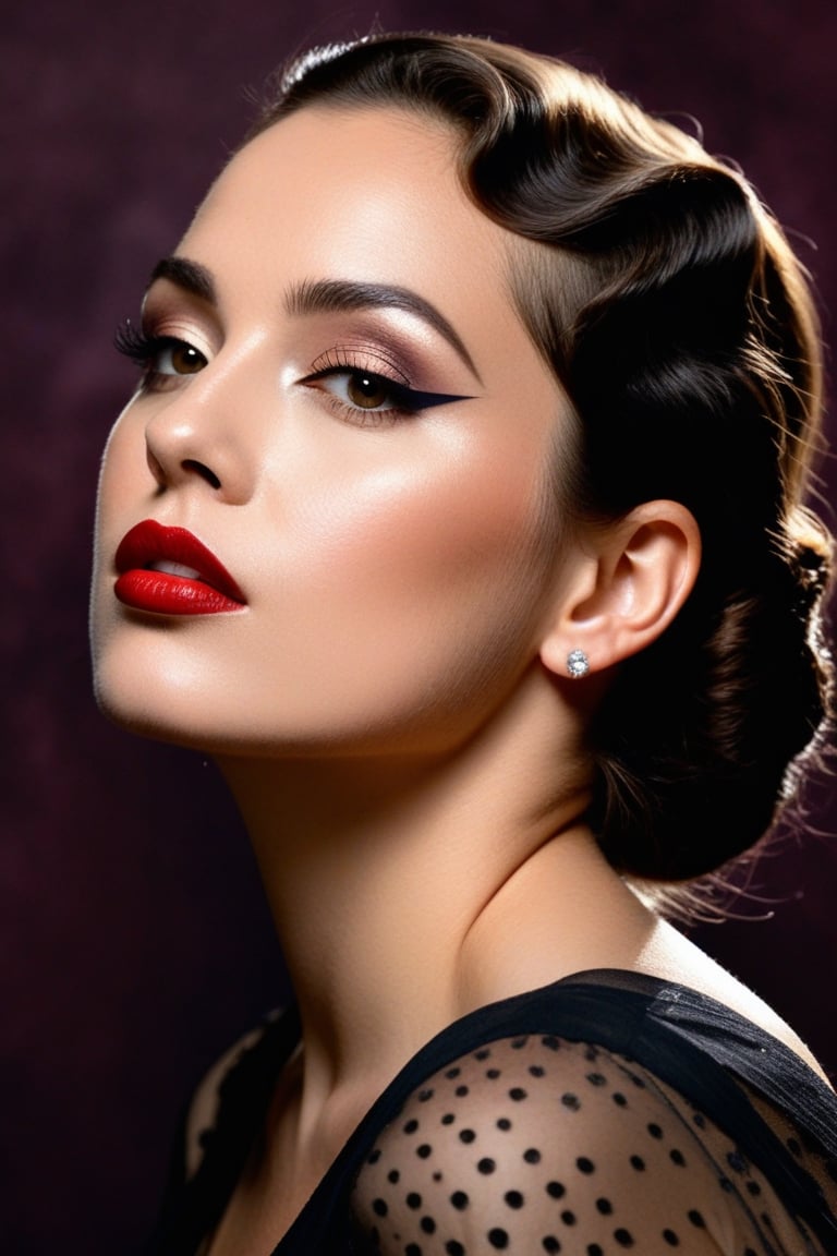 (((Portrait 1920s age style iconic but extremely beautiful))) (((chiaroscuro colors background))),  (((gorgeous,  voluptuo...