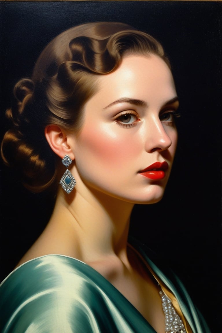 (((Portrait 1920s age style iconic but extremely beautiful))) (((chiaroscuro colors background))),  (((gorgeous,  voluptuo...