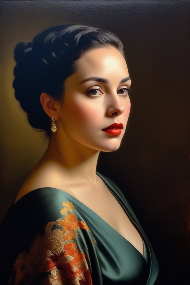 (((Portrait 1920s age style iconic but extremely beautiful))) (((chiaroscuro colors background))),  (((gorgeous,  voluptuo...