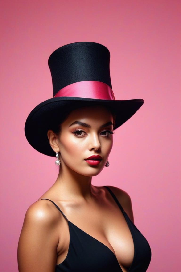 (((iconic lady with pink The high Hat but extremely beautiful)))
(((Gorgeous and Voluptuous and yet so cool)))
(((indirect abroad lights blurred shadows on the face and body)))
(((Chiaroscuro simple Prism Cube colors background)))
(((masterpiece,best quality,
hyperrealistic, photorealistic)))
(((By caravaggio style,by Richard Avedon style)))