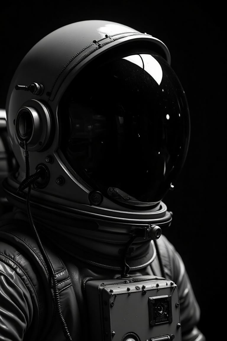 ((((This Panavision 70mm camera This image is a photograph. This is a black-and-white Close-up portrait featuring a astron...