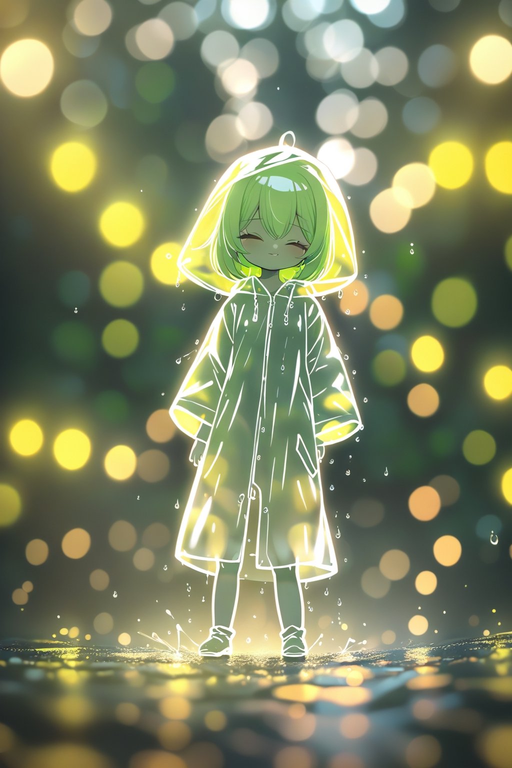 1girl,cute,transparent raincoat,crossroad,traffic lights,masterpiece,best quality,very aesthetic,extremely detailed