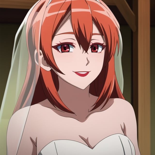 Chelsea, beauty, cute smile,red_eyes,Orange_hair,Wedding dress, beauty woman,Red lipstick, black eye shadow