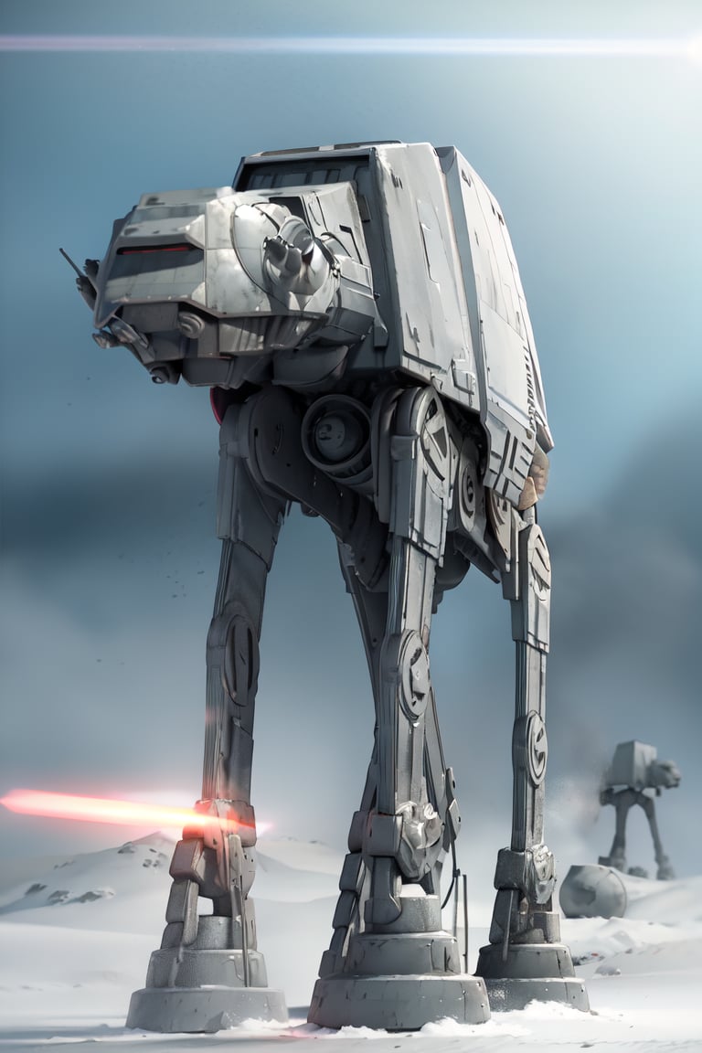 ((1 male)), AT-AT Walker, whole body, 3D figure, AT-AT, natural light, realistic image quality, dynamic pose, flying (laser beams:1.4), tracer bullets, snow smoke, video lighting, perfect composition, super detail, official art, masterpiece , best quality, reflections, each high resolution CG Unity 8K wallpaper, detailed background, masterpiece, photorealistic, random angle, snow field, ice planet, HOTH, full body, Star Wars,