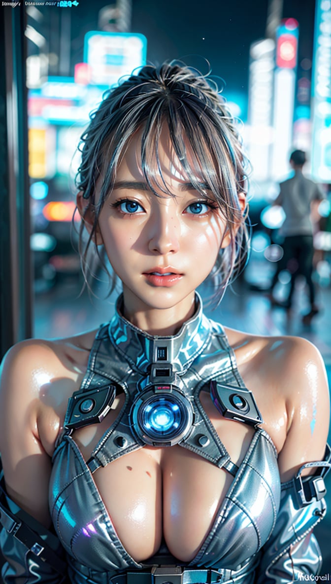 masterpiece, best quality, raw photo, realistic, destroyed, photo of broken humanoid cyborg woman, human face, beautiful synthetic human body, intricate lines and patterns decorate her body, silver hair, orange cyborg outfit, surrounded by neon blue mist, sleek futuristic look, distress, violent death, helpless, inside spaceship, (glowing galaxy view from window :1.2), sterile, portrait photography, cinematic, light blue and white color scheme, 8k, raw photo, best quality, ultra high resolution, intricate, photorealistic, masterpiece, ultra detailed, crisp and vibrant lighting, translucent, transparent, cyberpunk,1 GIRL