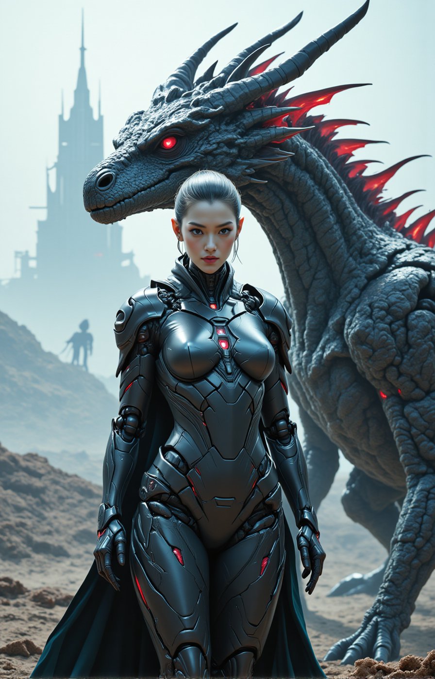 A beautiful and savvy cyborg warrior,  with a sleek and streamlined body that seems to be made of mercury. She is garbed i...