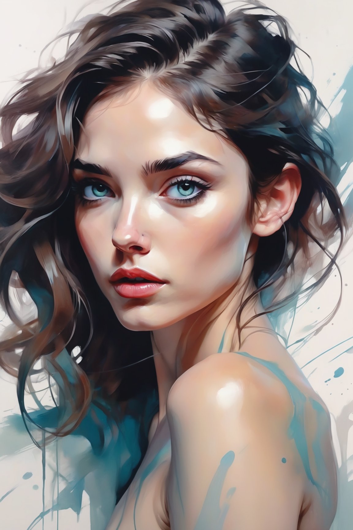 Painting of a gorgeous slender 22-year-old woman,  brunette,  olive skin by Art-Intelligent on Tensor.Art