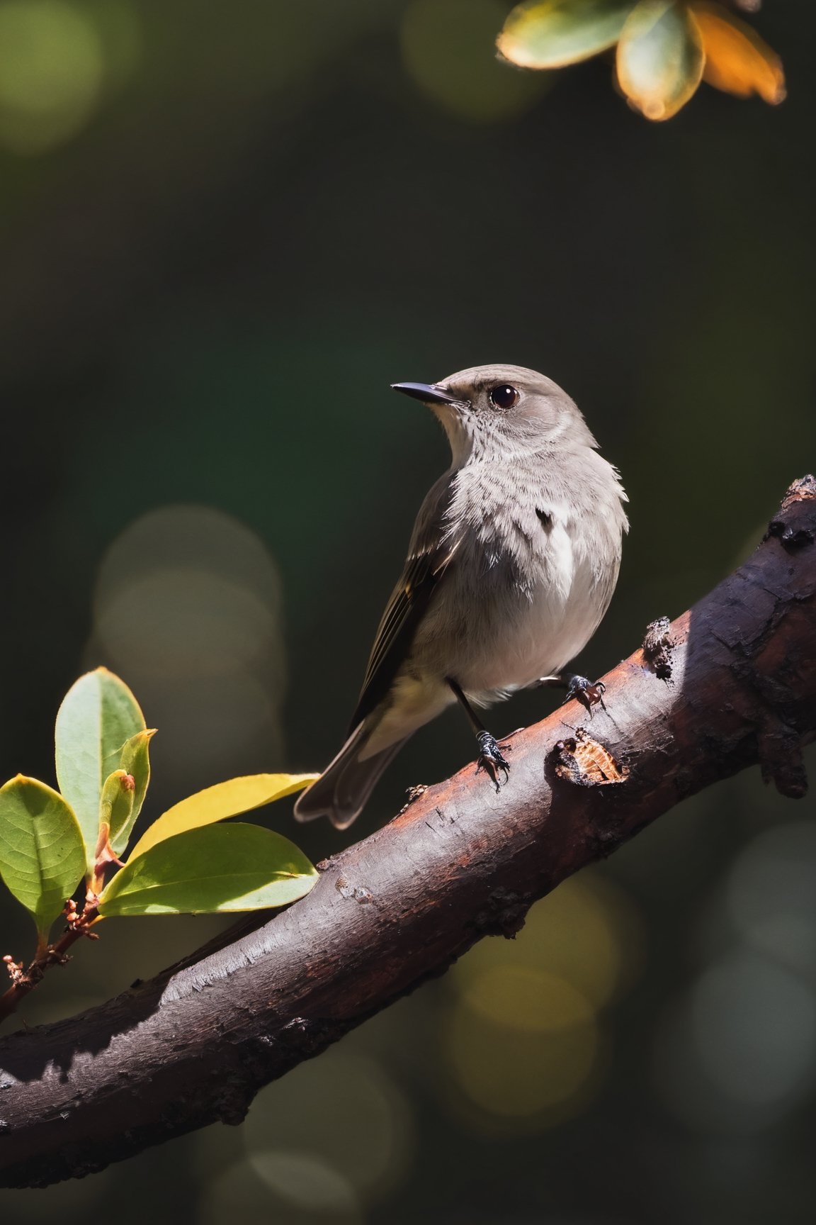 (Documentary photograph:1.3) of a Grayish Baywing. BREAK It's a cute bird about 7 inches long, with (brownish-gray plumage:1.3), (the wings feathers have a reddish-brown tone:1.4). The region between the eyes and nostrils is black, it has black eyes, black legs, (short and stubby black beak:1.4). BREAK (full body shot:1.2), perched on a tree branch, under direct sunlight, creative shadow play, eye level, bokeh, BREAK (shot on Canon EOS 5D:1.4), Fujicolor Pro film, in the style of Miko Lagerstedt/Liam Wong/Nan Goldin/Lee Friedlander, BREAK (photorealistic:1.3),vignette, highest quality, detailed and intricate, original shot,Digital painting,Digital painting 